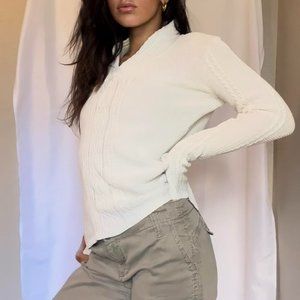 Nautica Cable-knit Cream Cotton Shawl Collar Fisherman Sweater